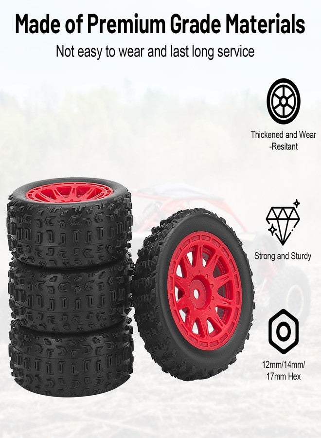 daitoku 1/14 RC Wheels and Tires, daitoku 12mm Hex RC Car Tires for 1/14 ARRMA 2S Typhon Grom (Style C) - Red - Image 2